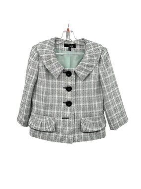 Collections by Le Suit Womens Cropped Blazer Mint/Multi Button Up Size 6